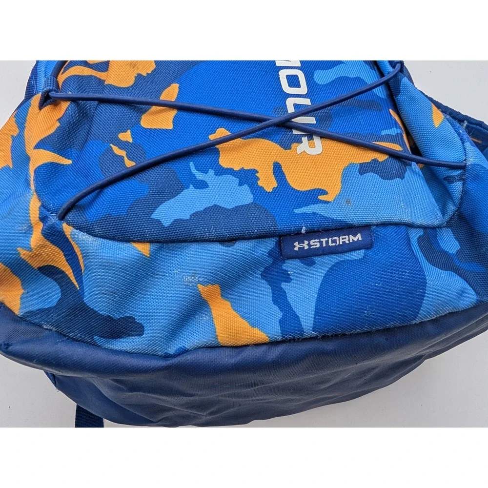 Under Armour Storm Backpack Blue Orange Camo School Sports Bag Bungee Cord